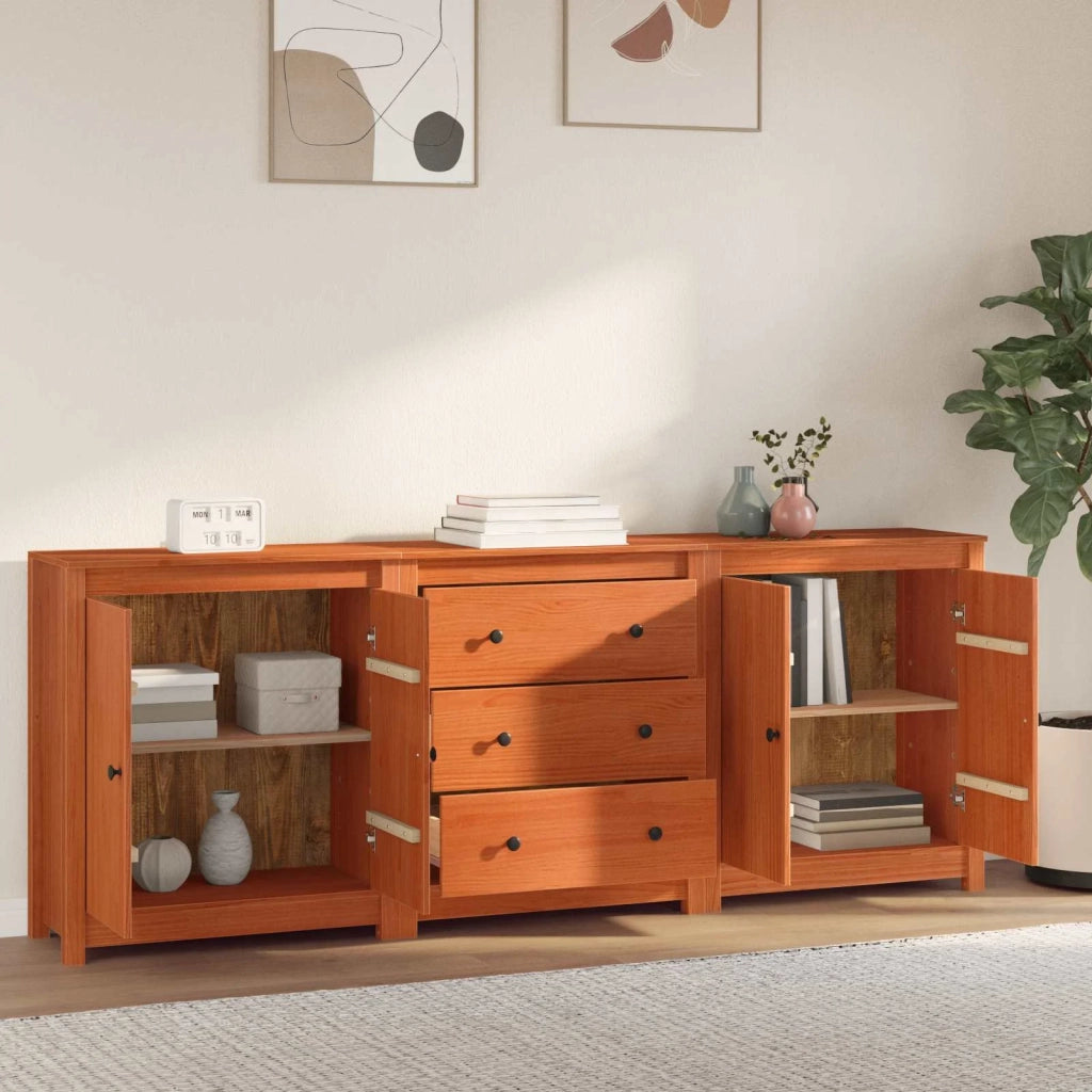 Credenza 3 pcs Marrone Cera Legno di pino massiccio 3424977