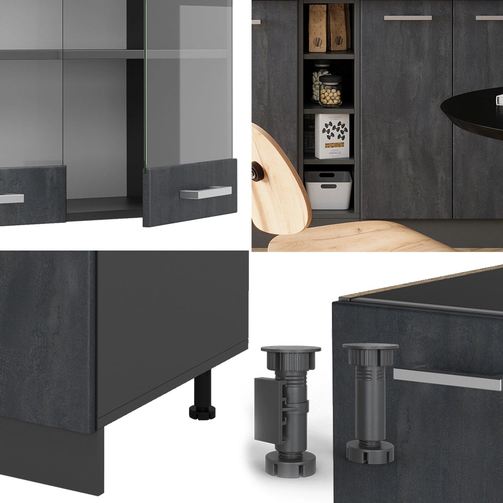 Vicco Cucina completa Calcestruzzo nero/antracite 160 cm senza piano di lavoro