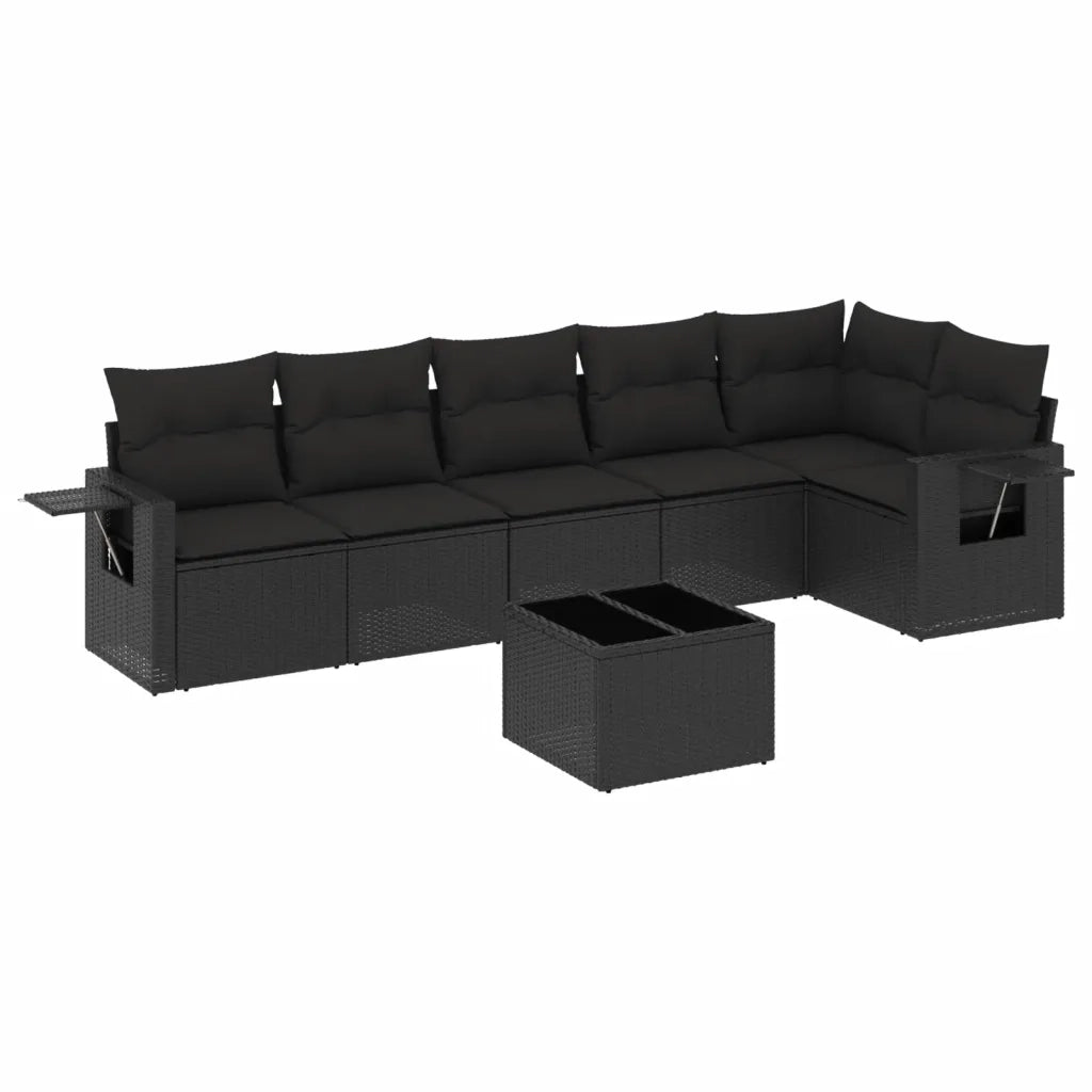 Set Divani da Giardino con Cuscini 7pz Nero Polyrattan