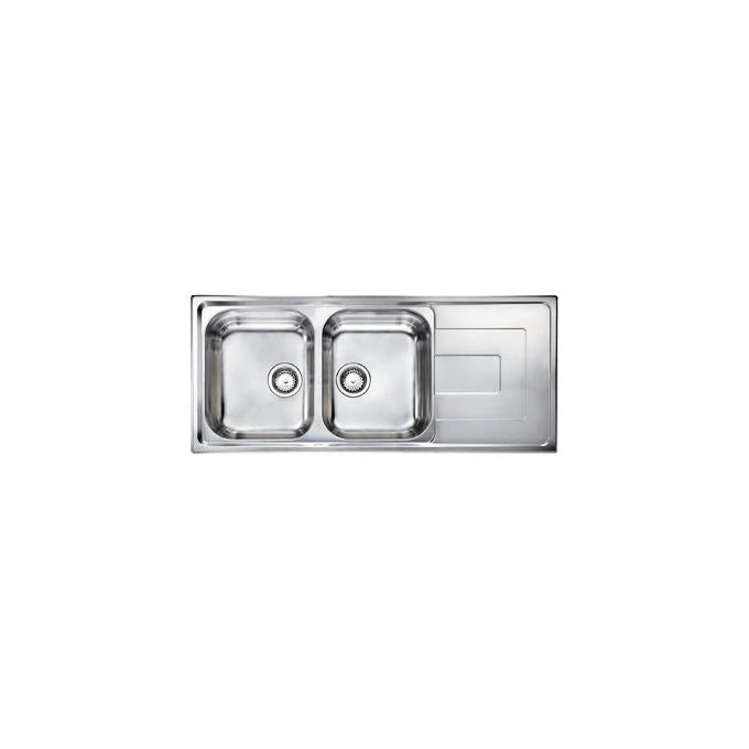 CM 010147.D1.01.2018 COMO Lavello da Incasso 2 Vasche con Gocciolatoio a Sinistra Acciaio Inox Satinato (116x50x19 cm) colore Inox Satinato