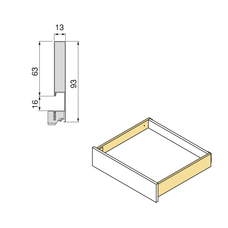 Cassetto esterno Vertex con regolazione 3D altezza 93mm, 40kg, profondità 450mm, Acciaio, Verniciato bianco