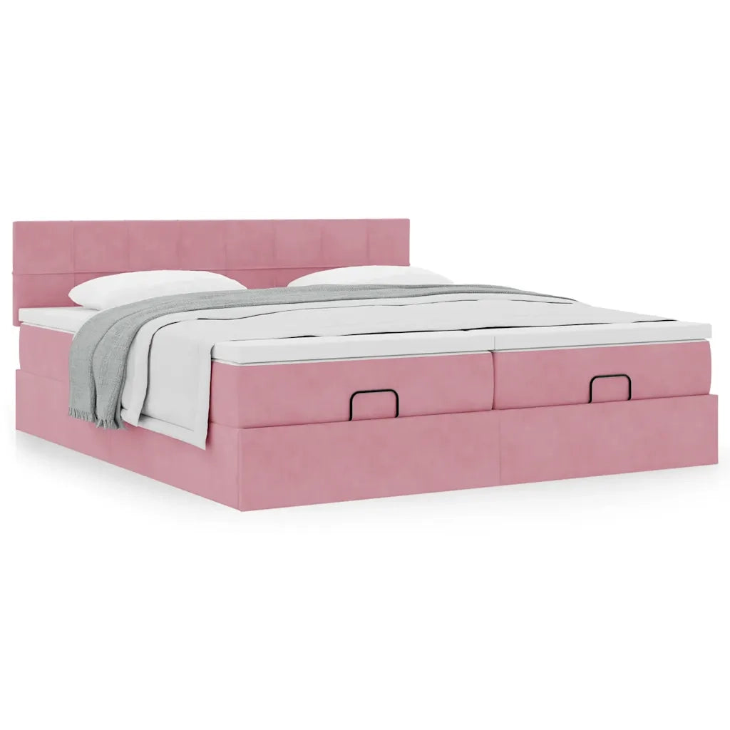 Struttura Letto Pouf con Materassi Rosa 180x200 cm Velluto 3312079