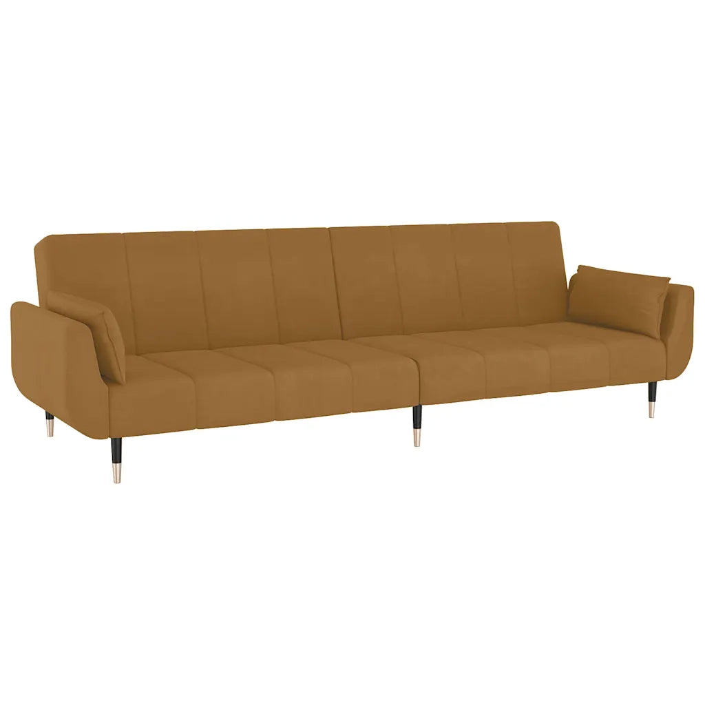 Divano Letto a 2 Posti con 2 Cuscini Marrone in Velluto 337590