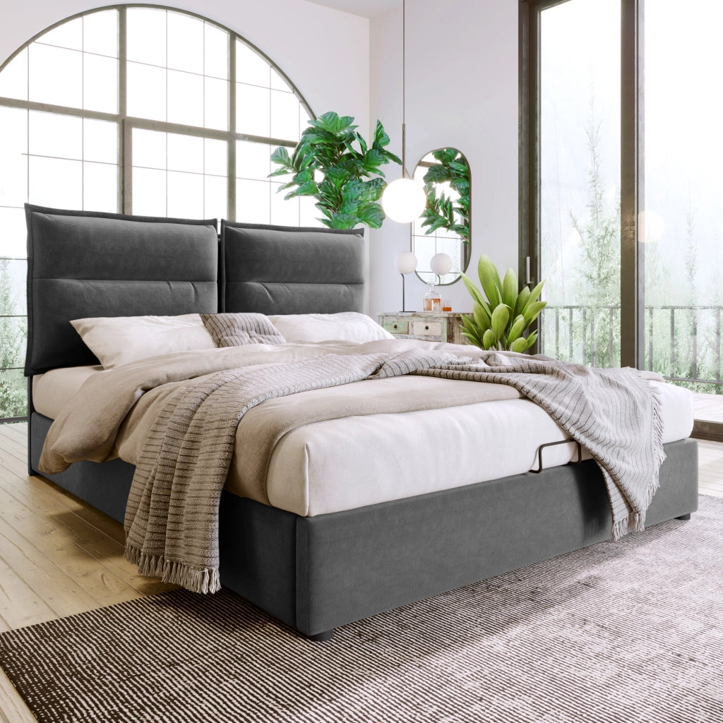 letto imbottito velluto grigio 140x200 cm