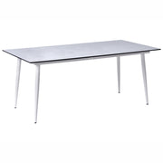 Tavolo da giardino con piano in HPL grigio chiaro e struttura in alluminio bianco resistente ai raggi UV all'acqua per esterni, in stile moderno