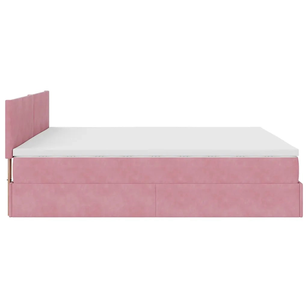 Struttura Letto Pouf con Materasso Rosa 160x200 cm in Velluto 3311716