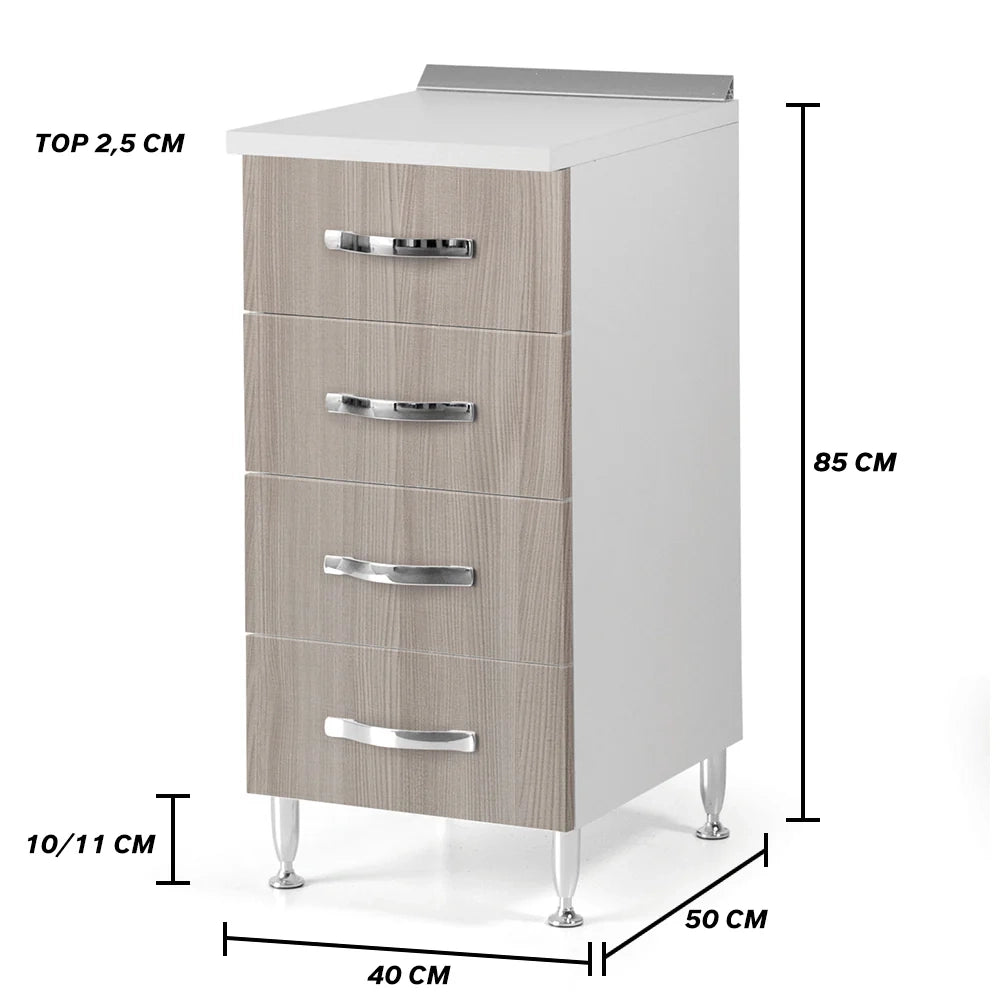 Cassettiera per cucina componibile da 40 cm con 4 cassetti, realizzata in legno 100% MADE IN ITALY colore Olmo