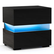 Comodino a LED con cassetti telecomando 22 modalit¨¤ di luce 10 velocit¨¤, Tavolino laterale moderno da salotto Nero-Comodini