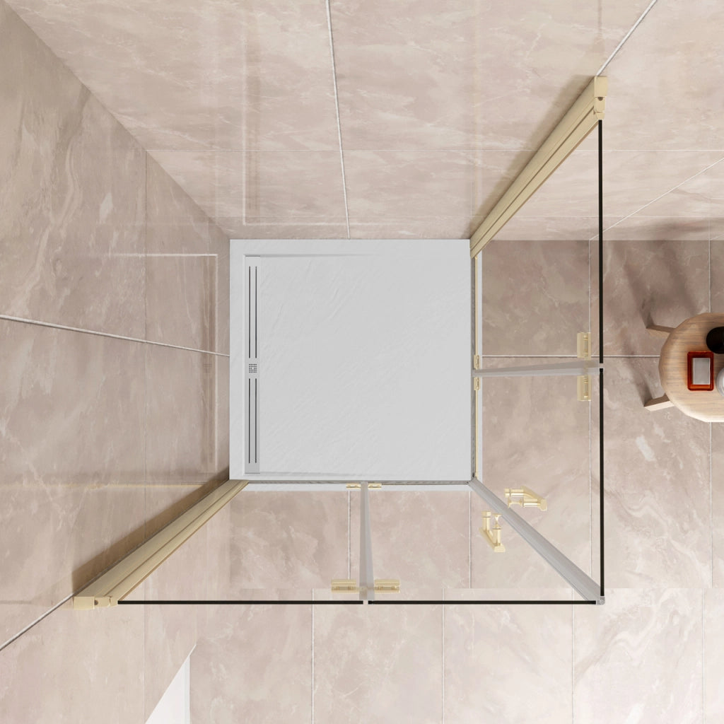 185 cm Box Doccia Angolare 76x76 cm Doppia Porta Battente Pieghevole Vetro Temperato Trasparente 6 mm Anticalcare Telaio Dorato Spazzolato