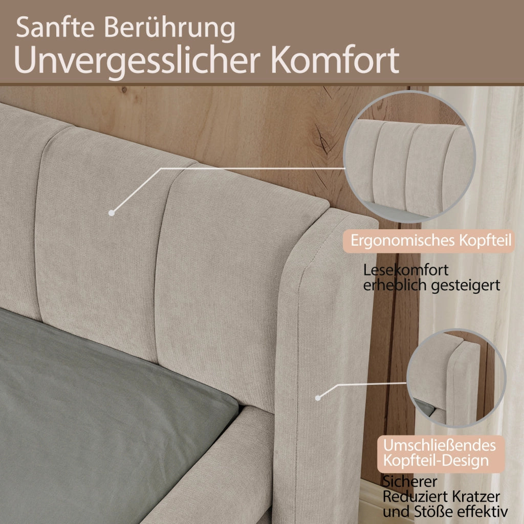 DESMIU Lit matrimoniale 140 × 200 cm con testiera imbottita, senza materasso, in ciniglia, beige