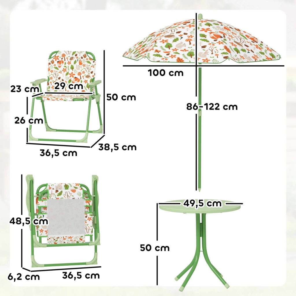 Set giardino bambini 4 pezzi elefante giraffa ¨C Xylo ¨C tavolo sedie pieghevoli parasol ?100cm