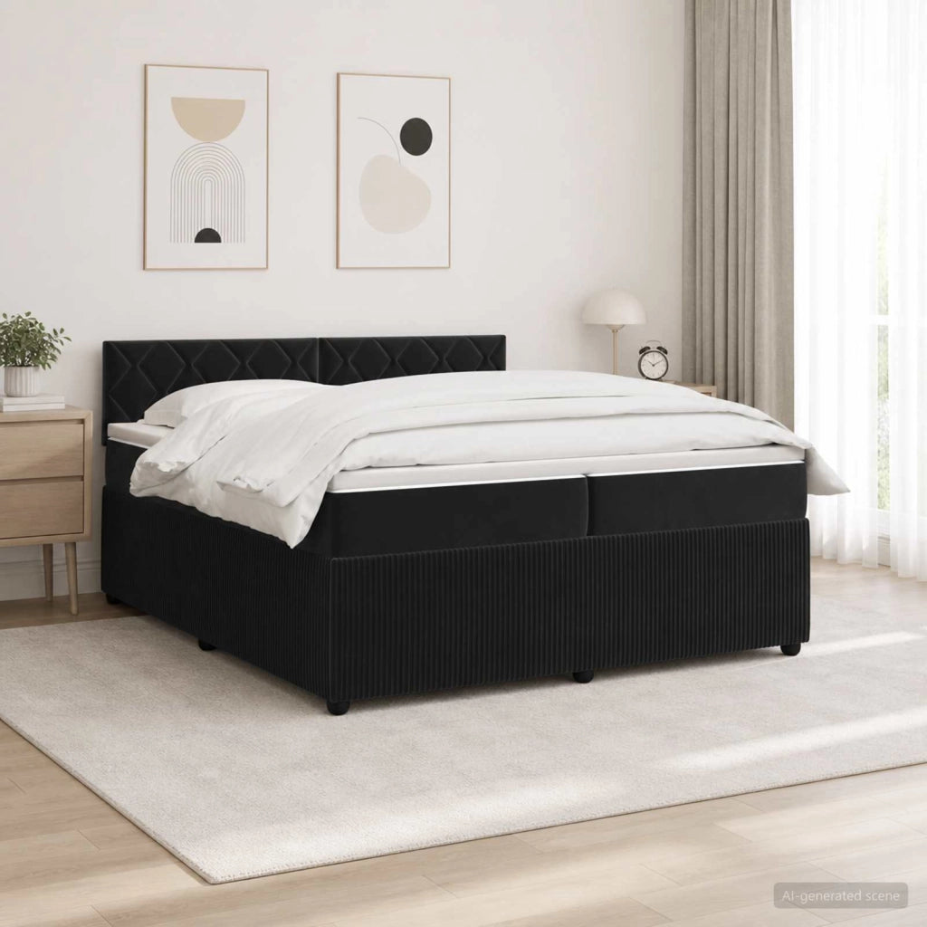 Letto box spring con materasso Nero 200 x 200 cm Velluto 3453217