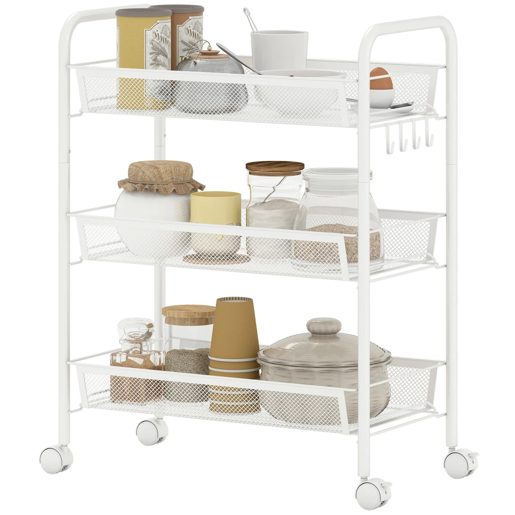 Carrello 3 Ripiani con Ruote ¨C Xylo ¨C Bianco 45x26,5x63 cm Salvaspazio