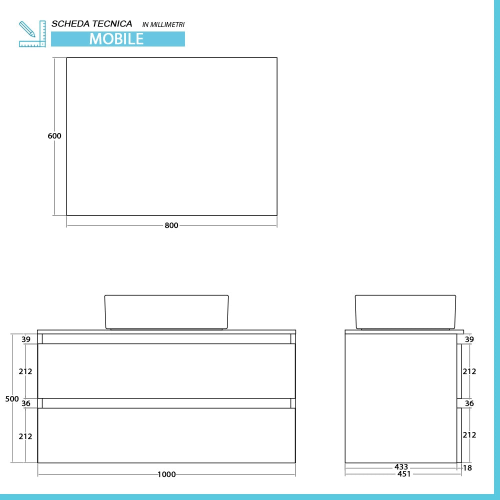 Mobile bagno sospeso 100 cm bianco e rovere con cassetti soft-close Kleo