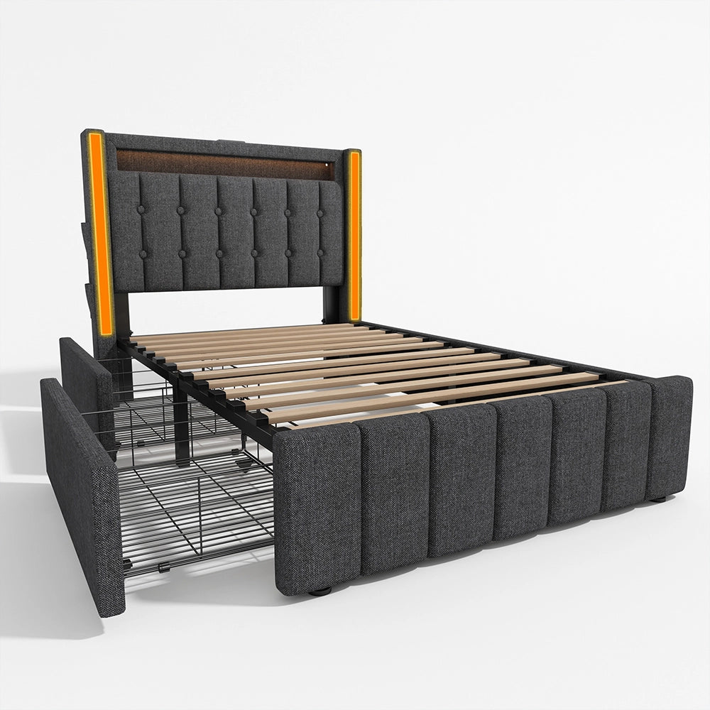 Letto singolo con tiroir e LED - Xylo - 90x200 cm - Grigio