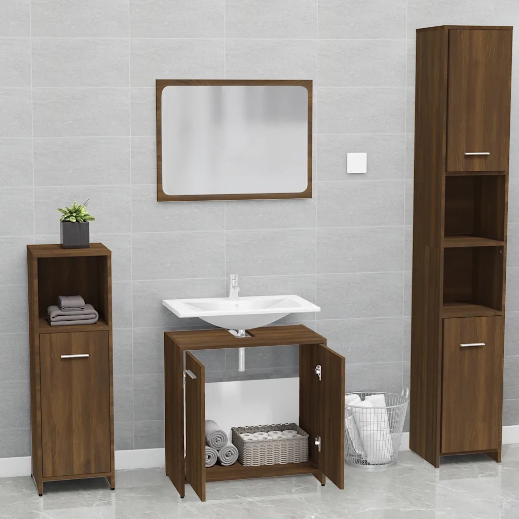 Set Mobili da Bagno | Armadio da bagno Rovere Marrone in Legno Multistrato