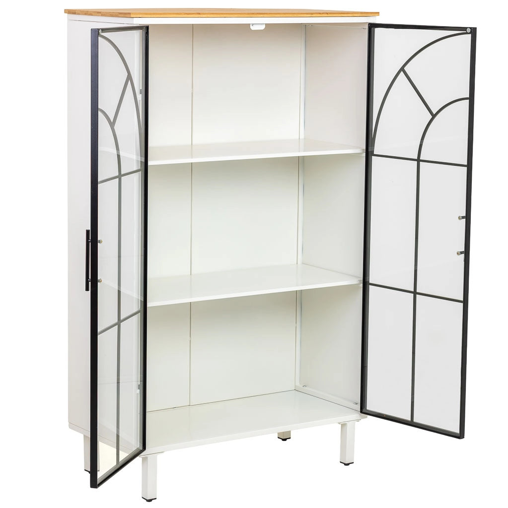 Vetrina in metallo, legno e vetro, 2 ante, bianco, 80x35x130,5h cm