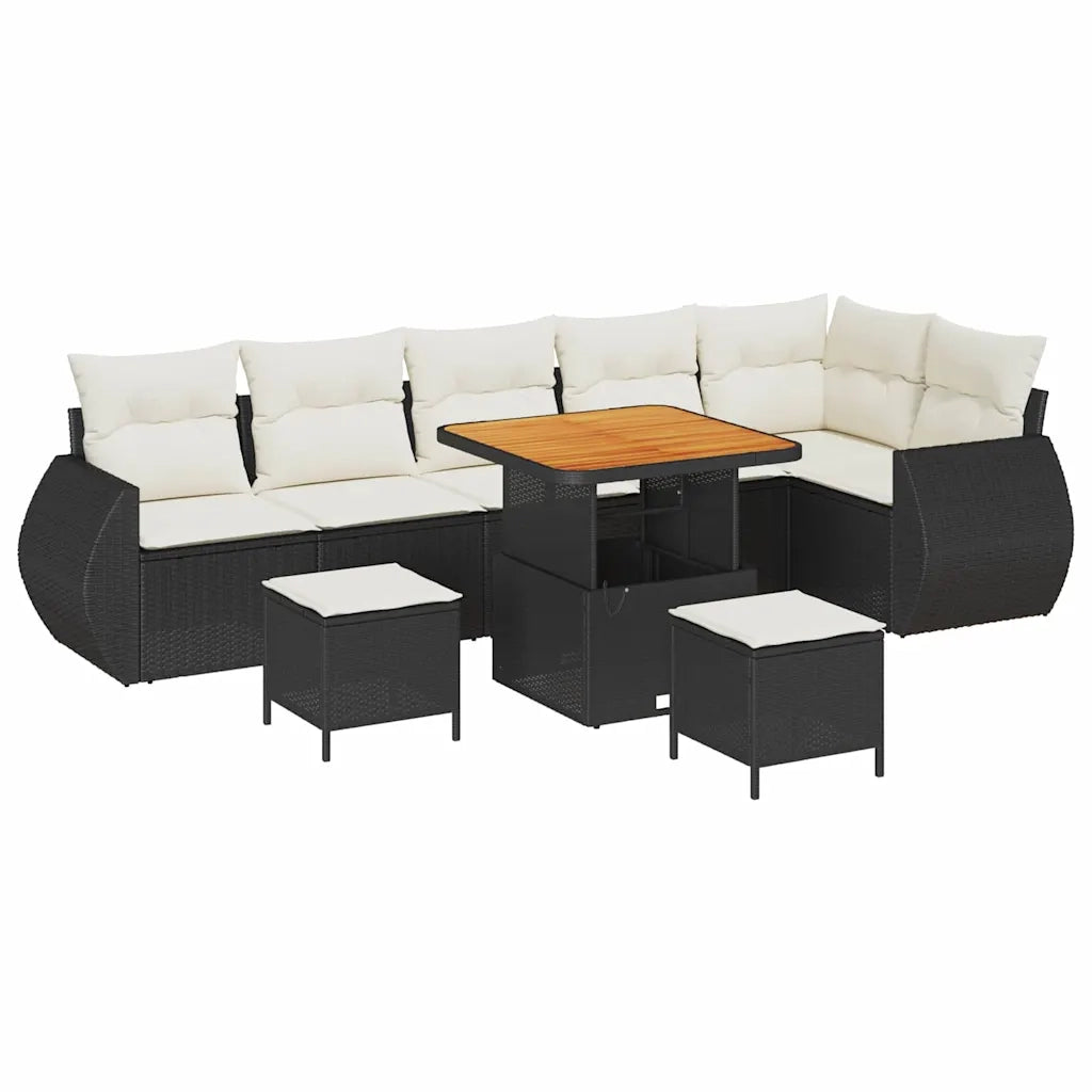 Set Divano da Giardino con cuscino 9 pcs Nero e Crema