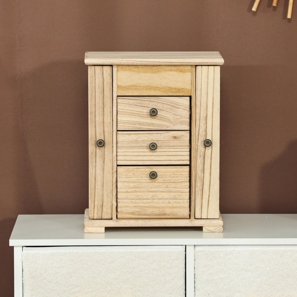 Cassettiera per gioielli con specchio e 2 cassetti ¨C Minimal ¨C marrone 26.5x16x33.5 cm