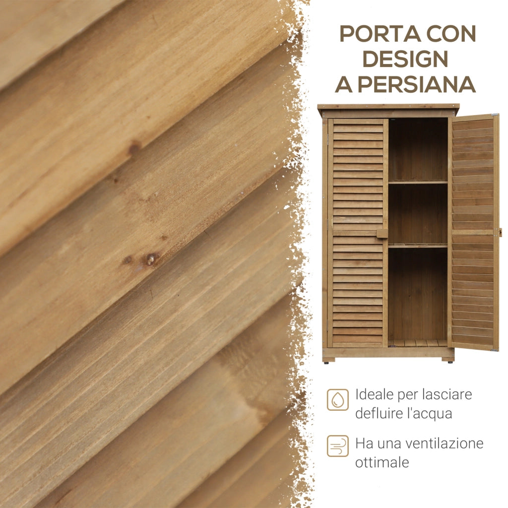 Casetta da Giardino Legno, Armadio Esterno Porta Attrezzi con 3 Mensole, Legno Impermeabile, 87x46x160, Marrone