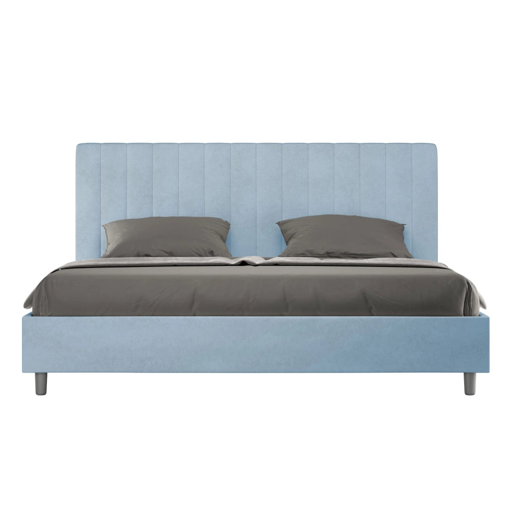 Letto Matrimoniale King Size 200x200 cm con Rete Imbottito in Microfibra Agueda Azzurro