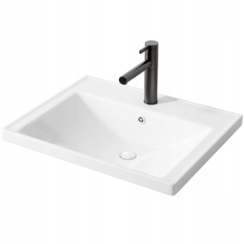 LAVABO IN CERAMICA BIANCO DA INCASSO NEL PIANO DI LAVORO RETTANGOLARE 52 x 41 CM