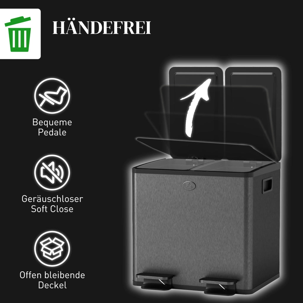 Doppio Cestino per Rifiuti ¨C zephmum ¨C Nero, Acciaio Inox, Plastica, 15 Litri