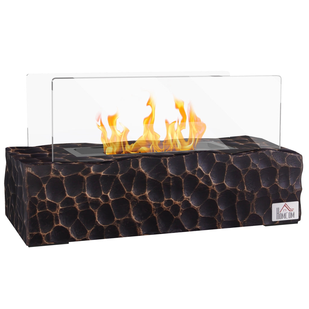 Camino a Bioetanolo da Tavolo con Bruciatore da 1.15L e Durata 30-45 Min., Biocamino con Pannello in Vetro e Spegnifiamma, 33x16x18cm, Nero