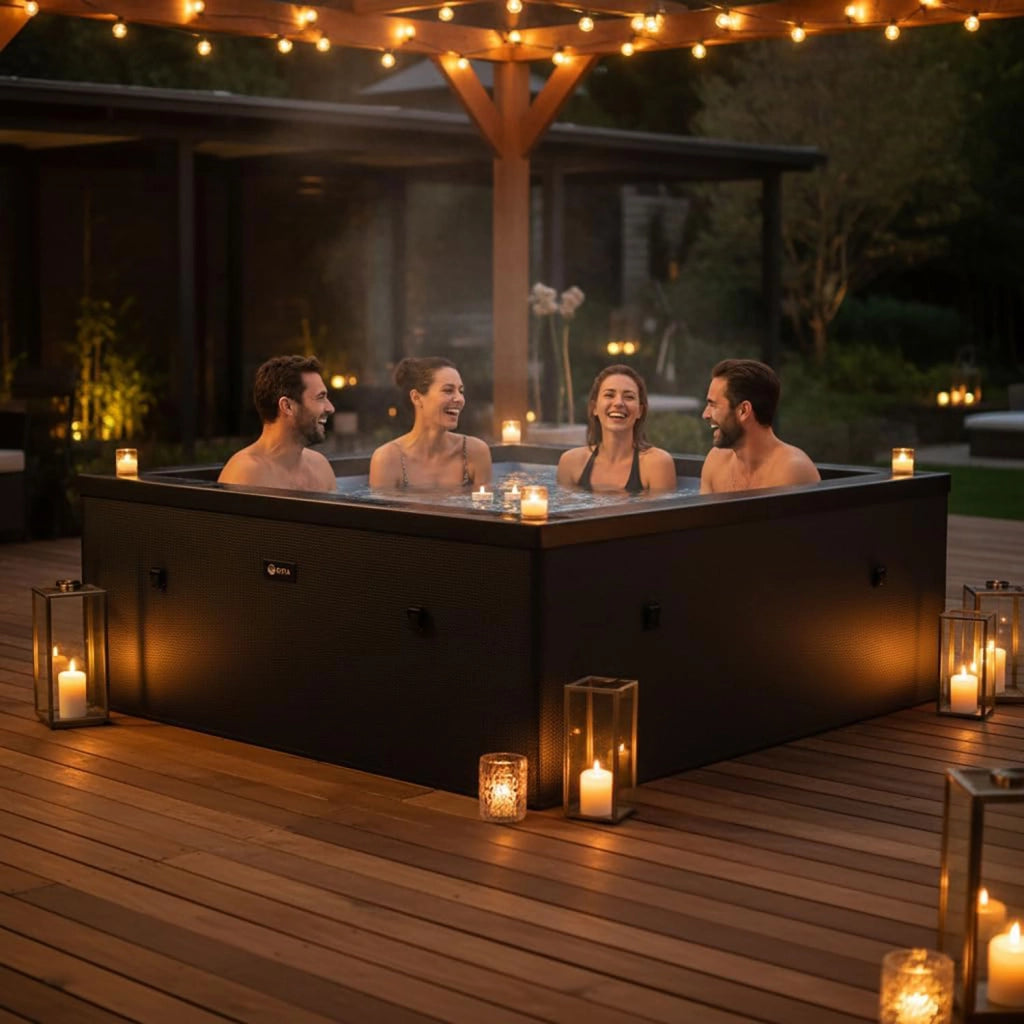 Piscina Spa Vasca Semi-Rigida 180x180x70 cm 6 Posti Riscaldamento Integrato Struttura in Schiuma NetSpa Celestia Nero