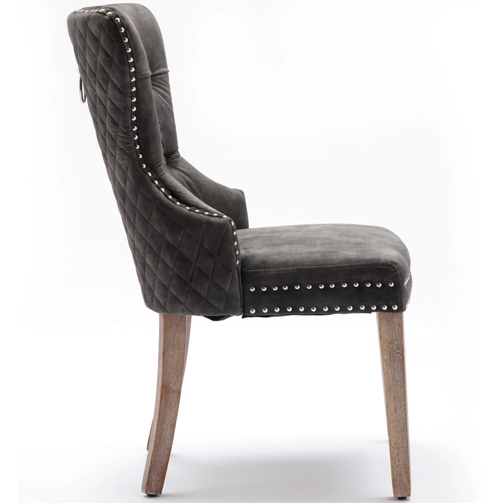 Sedia da Pranzo in Velluto con Gambe in Legno Massello ¨C Xylo ¨C Grigio, Set 4 Pezzi