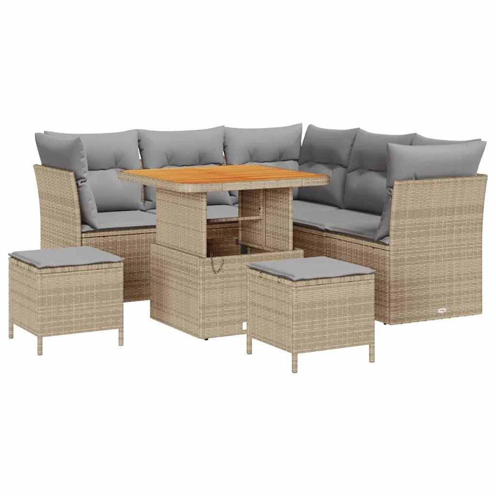 Set Divano da Giardino con cuscino 8 pcs beige e grigio chiaro