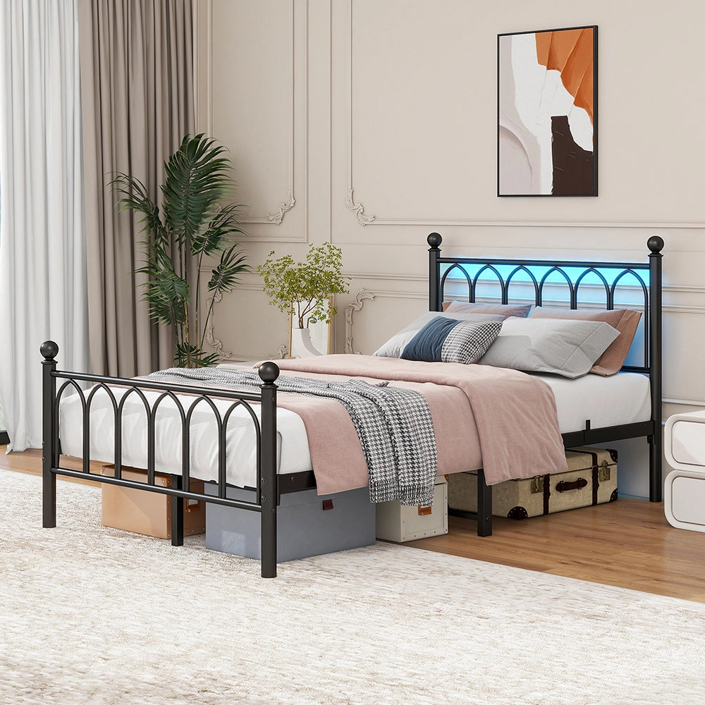 Letto metallo - Xylo - 120x200 cm USB vintage nero