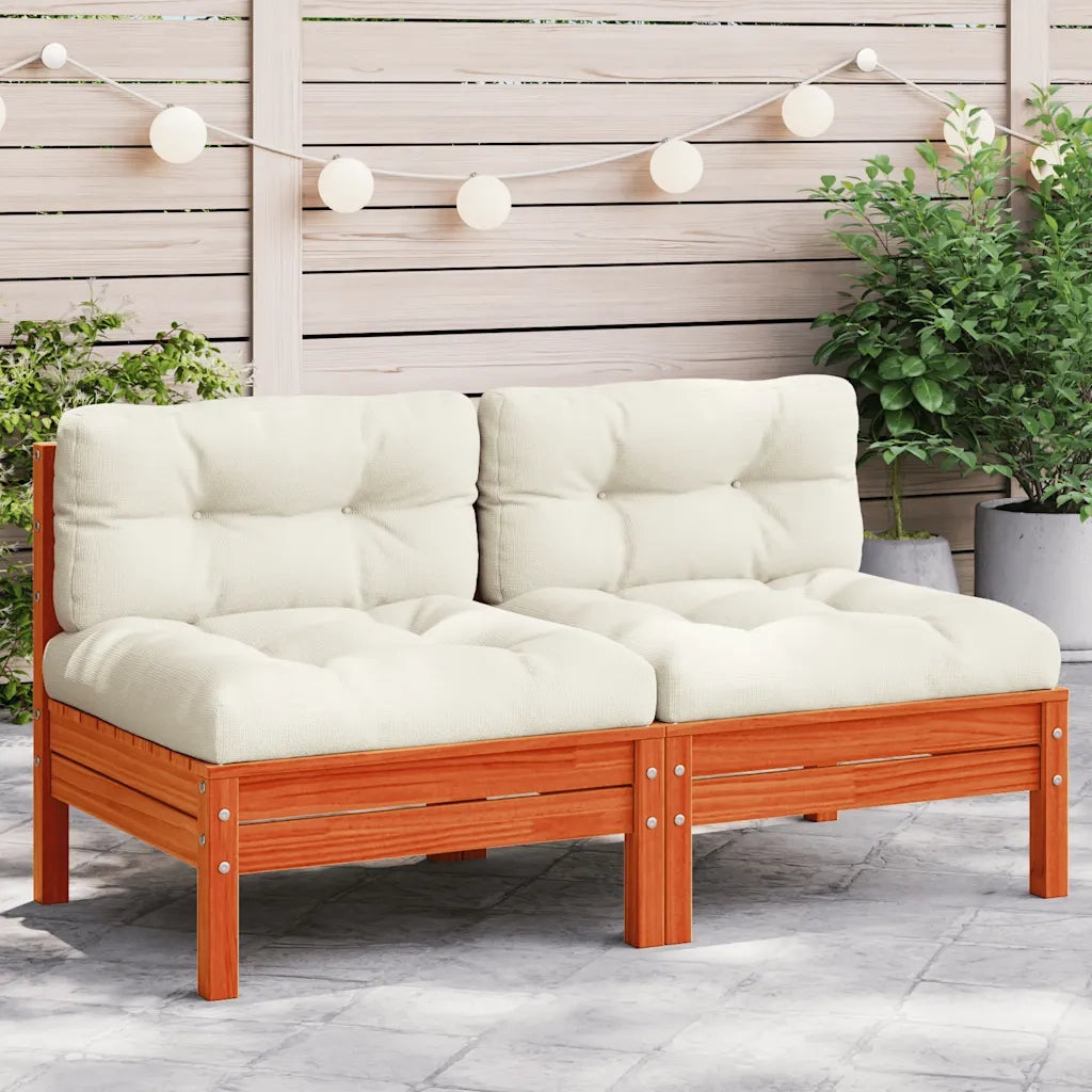 Divano Giardino Senza Braccioli Cuscini 2pz Marrone Cera Pino 838162