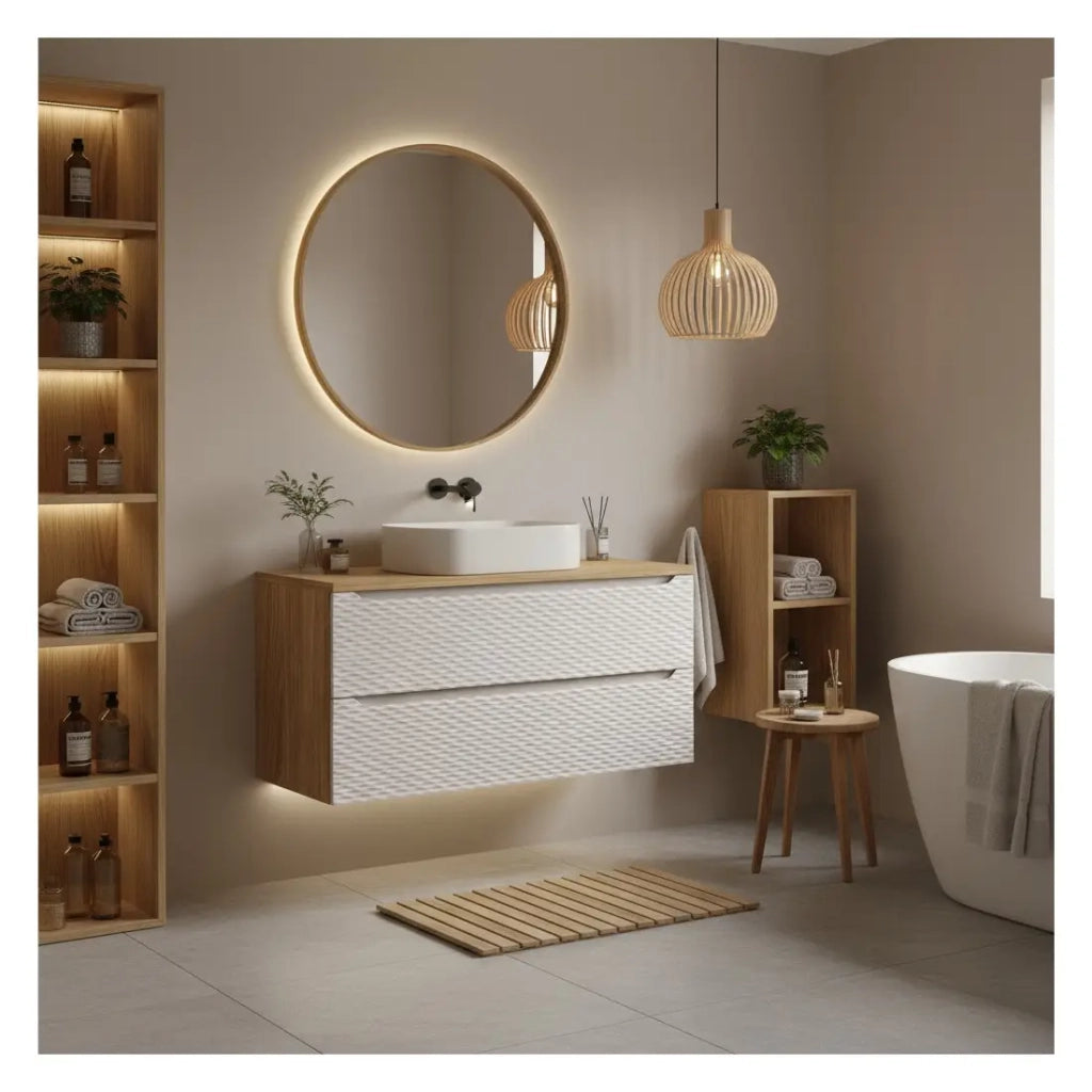 Piano lavabo YOKA – Finitura rovere chiaro, 180 cm