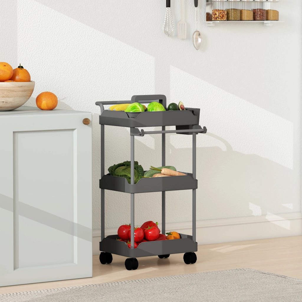 Carrello da Cucina a 3 Livelli con Cestini ¨C zephmum ¨C Grigio