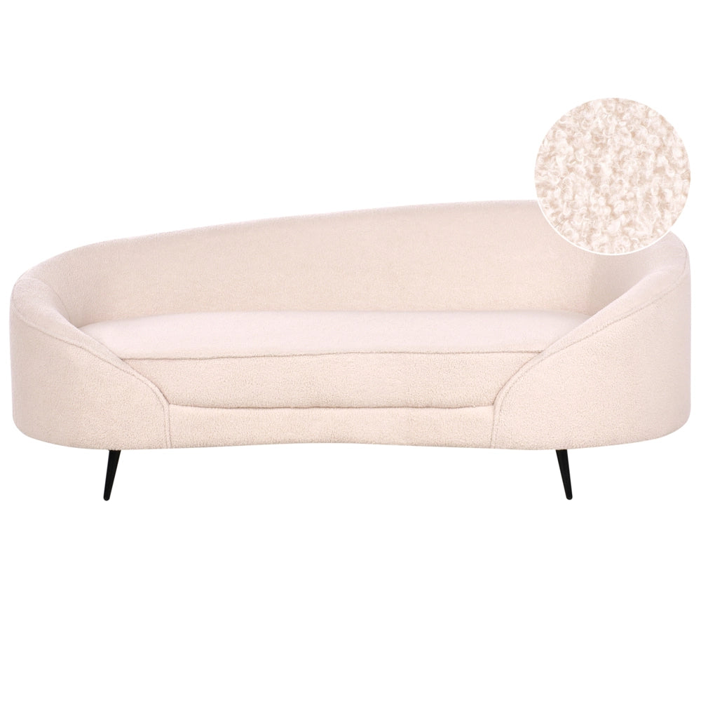 Divano tessuto bouclè beige chiaro glamour curvo in stile retrò a 2 posti con gambe metallo