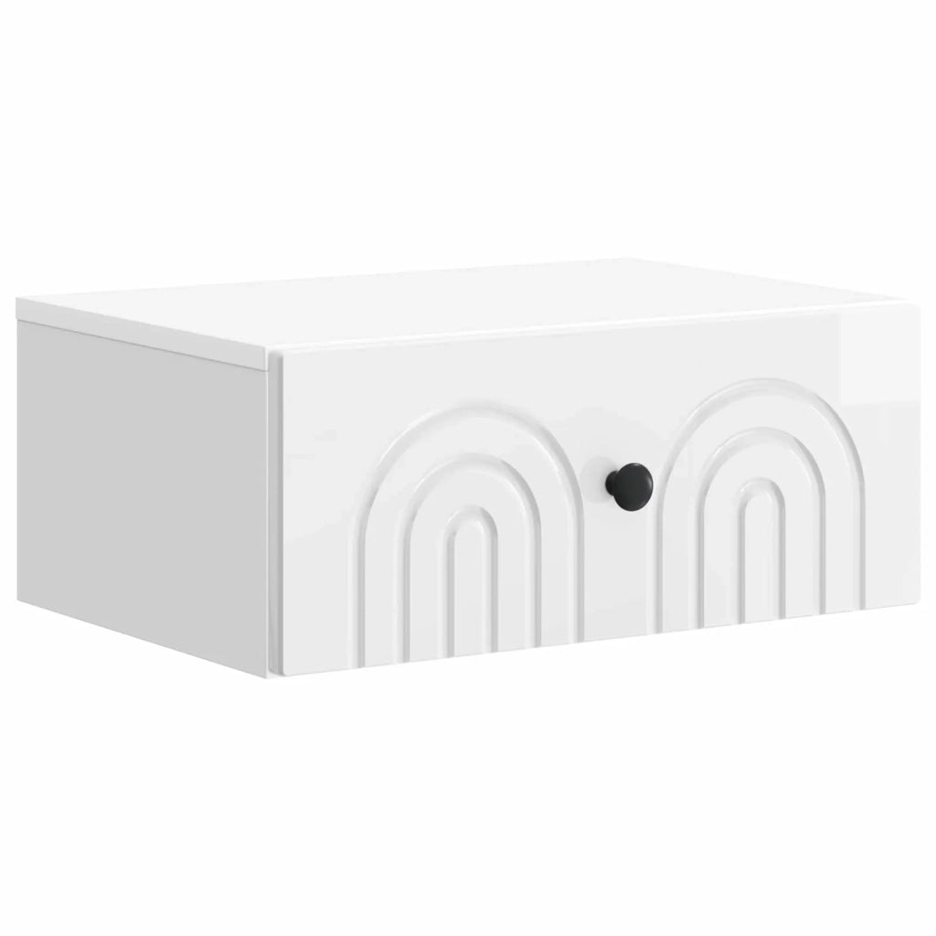 Comodino | Armadio da Notte | Mobiletto da notte a muro Bianco Lucido 49 x 34,5 x 20 cm
