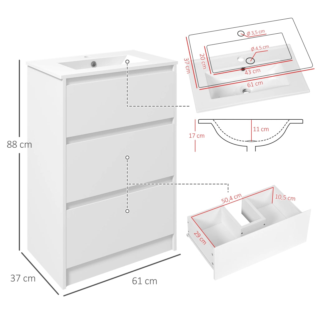 Mobile Bagno con Lavabo ¨C zephmum ¨C 61x37x88 Bianco