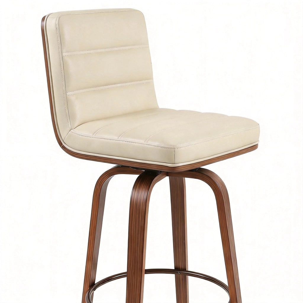 Sgabello da Bar Girevole con Schienale Ergonomico e Poggiapiedi Struttura in Metallo e Legno Crema
