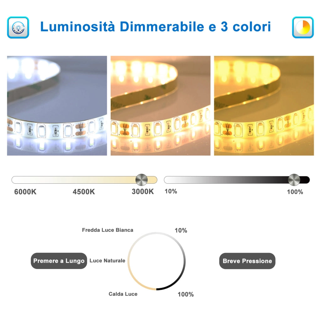 AICA Specchio da bagno a LED, Rettangolare 100 x 60 cm, Anti nebbia, Regolabile 3 LED di colore, Funzione Memoria