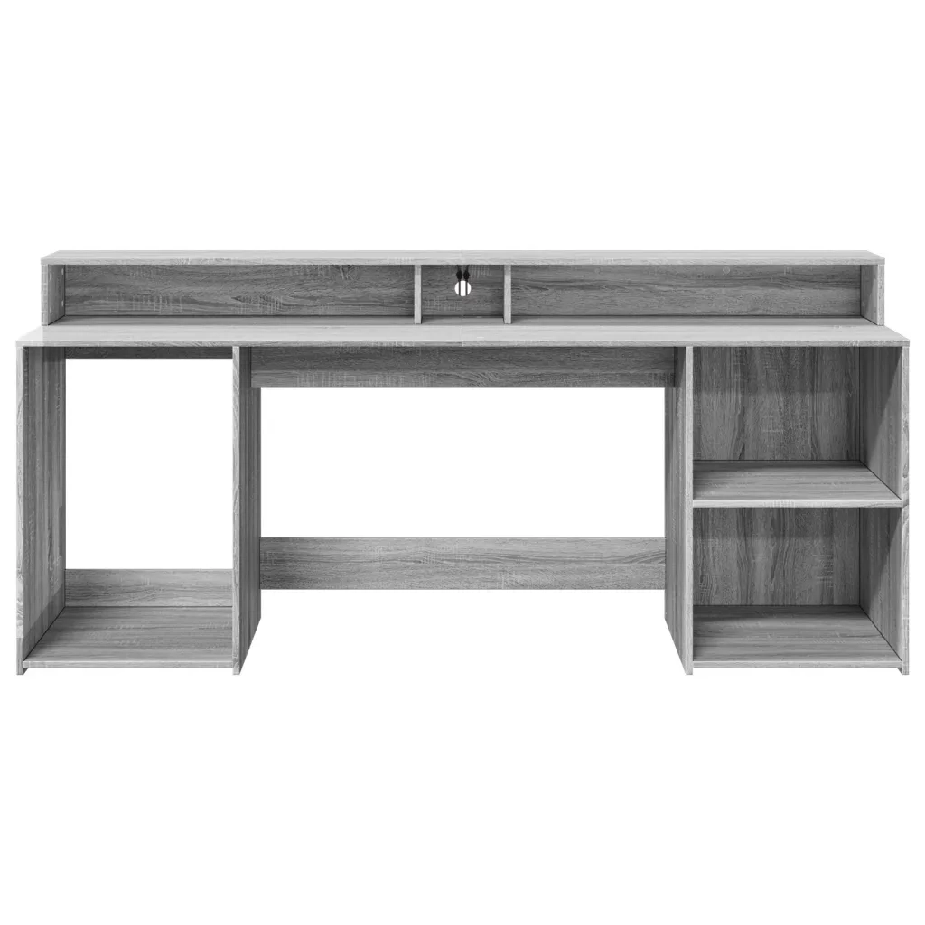 Scrivania | Tavolo da Ufficio con Luci LED Grigio Sonoma 200x55x91cm in Truciolato