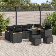 Set Divano da Giardino con cuscino 10 pcs Nero Poly Rattan