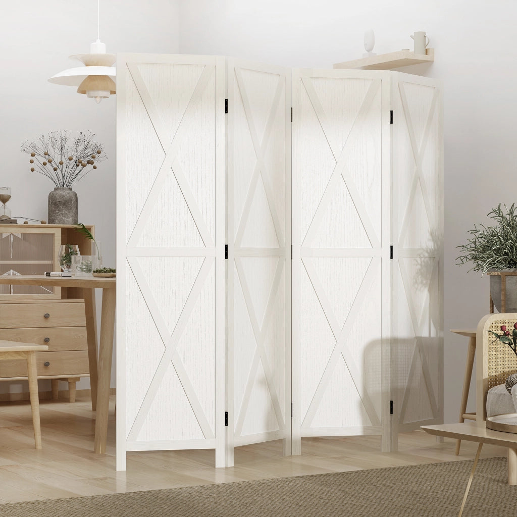 Paravento 4 Ante Stile Campagna ¨C zephmum ¨C Bianco Legno di Paulownia
