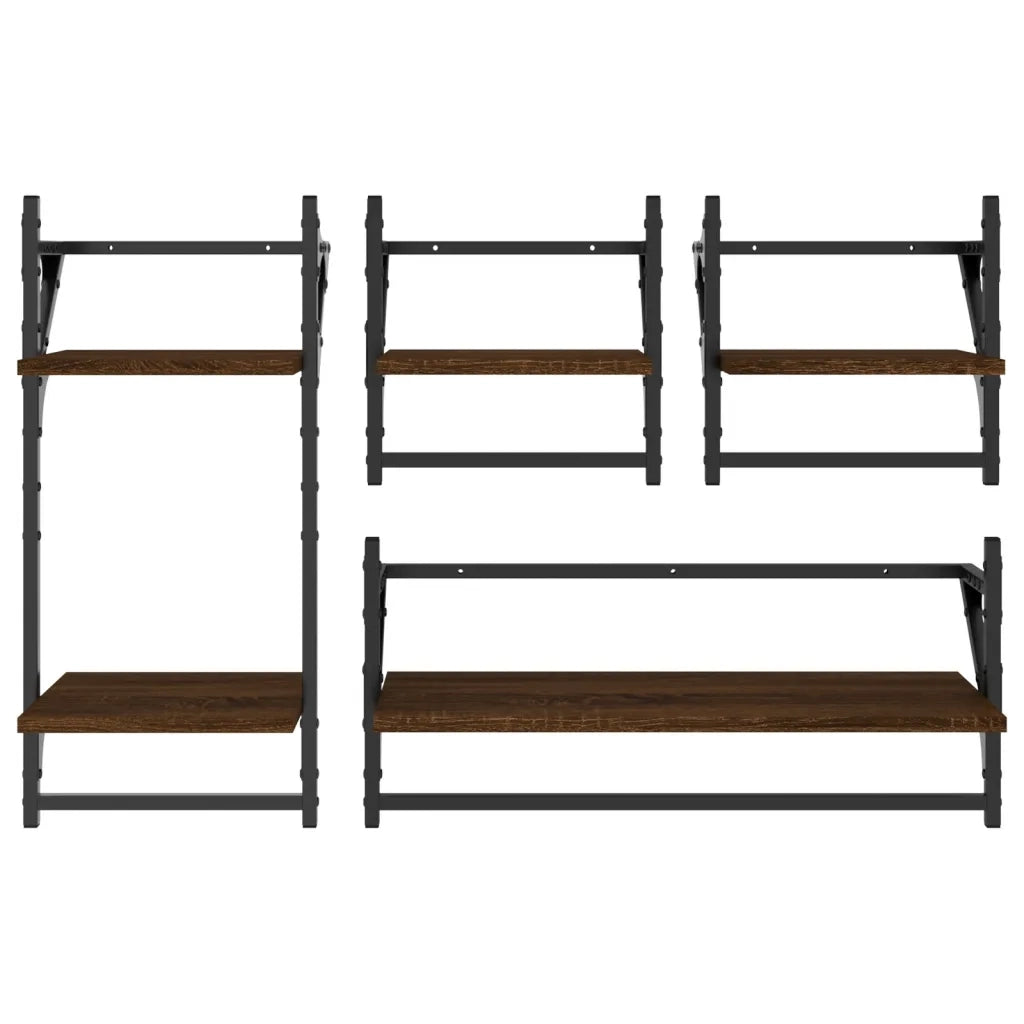 Set Mensole Parete con Aste 4pz Rovere Marrone in Multistrato 836267