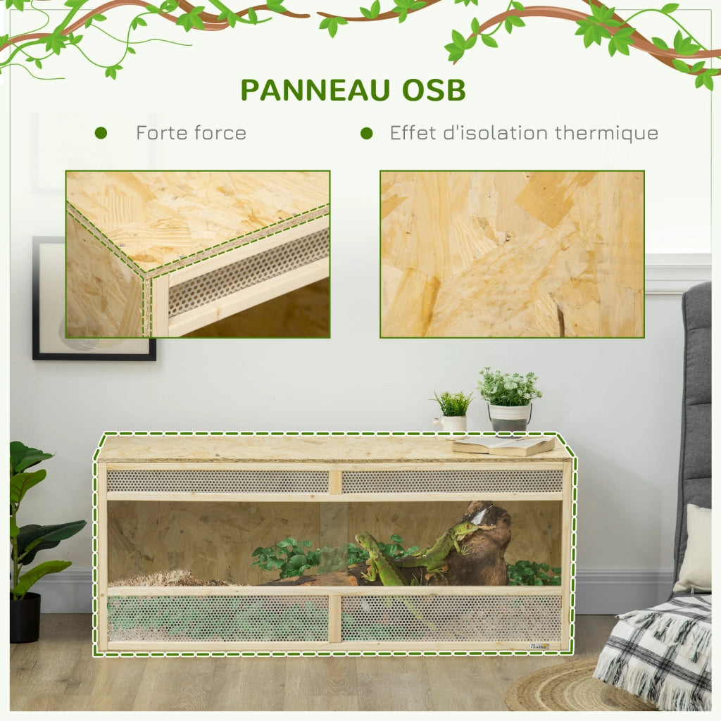 Terrario in legno OSB per rettili con porta scorrevole in vetro ¨C zephmum ¨C 120x50x50 cm naturale