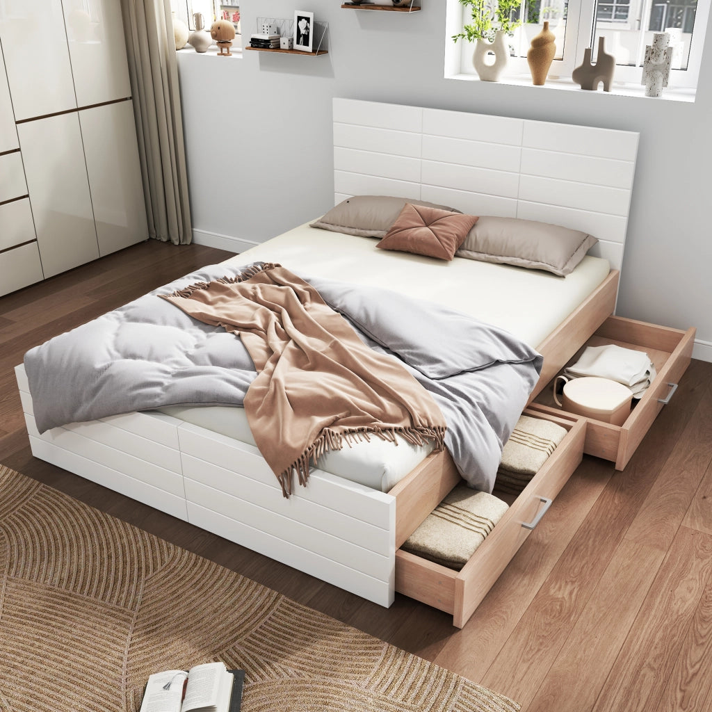 LETTO matrimoniale 180x200 cm con 2 cassetti, bianco e quercia
