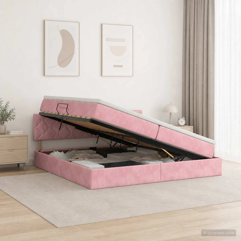 Letto con Contenitore con testiera Rosa 200 x 200 cm Velluto 3458894
