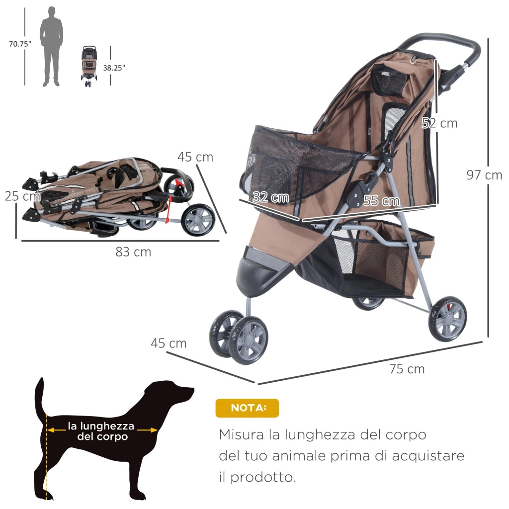Passeggino per Cani Caffè 75x45x97 cm