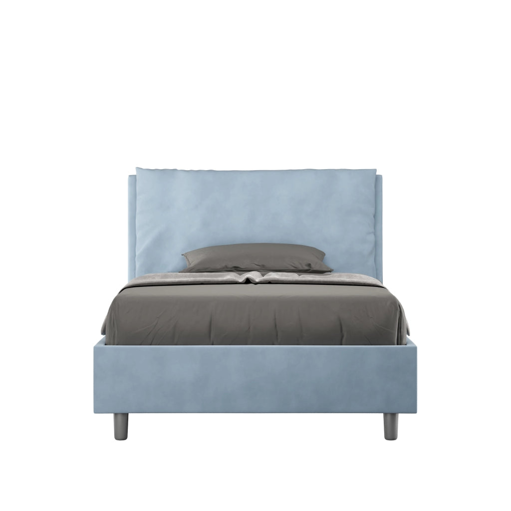 BS COM Letto una piazza e mezza con rete imbottito 120x190 microfibra azzurro
