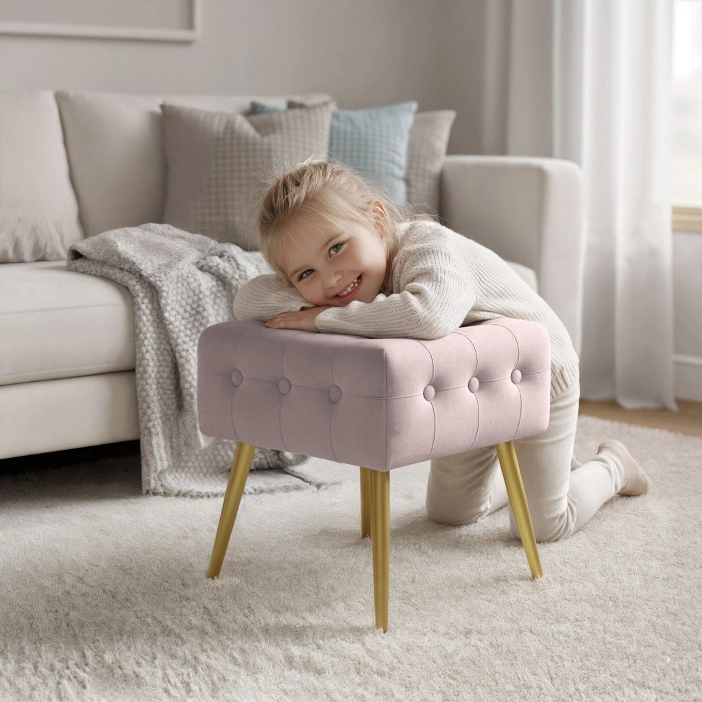 Pouf sgabello in velluto trapuntato 40 cm QUADRA Rosa Cipria